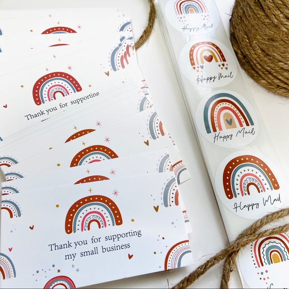 Set of 50 Thank You Cards and 50 Large Boho Rainbow Stickers - Picture 3 of 10